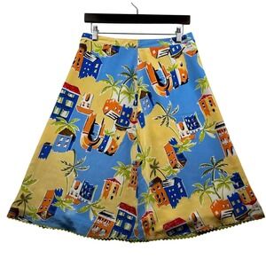 Silkland 100% Silk Skirt Size 8 Tropical Print Y2K Scalloped Hem Art Resort Wear